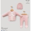 4042 pink Baby Girls Two Piece Frilly Lace Bow Velour Spanish Set with Hat (0-6M)