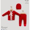 4042 red Baby Girls Two Piece Frilly Lace Bow Velour Spanish Set with Hat (0-6M)