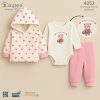 4052 pink Baby Girls Three Piece Heart Print Teddy Outfit (0-12M)