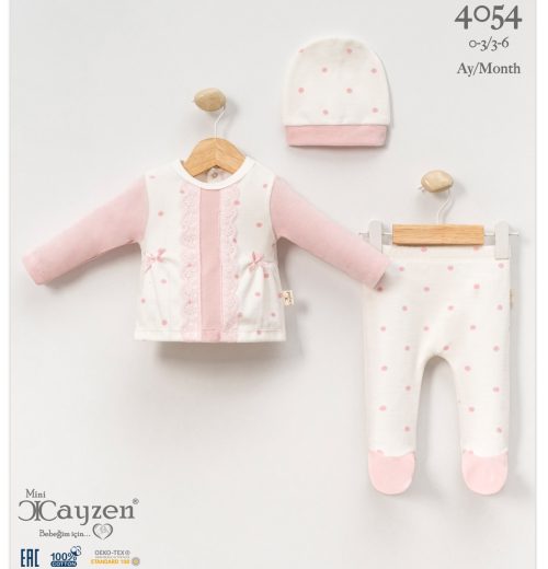 Baby Girls Two Piece Frilly Lace Bow Polka Dot Velour Spanish Set with Hat (0-6M)