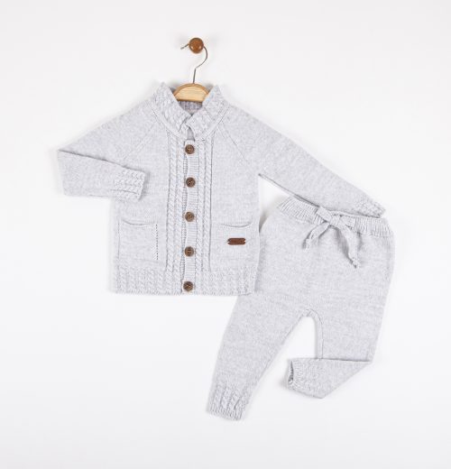 Baby Boys Knitted Cable Knit Embossed Cardigan & Bottoms Set (1-3Y)