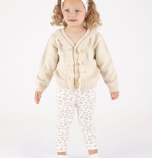 Baby Girls Frilly Knitted Cardigan & Leopard Print Legging Set with Headband (6-36M)