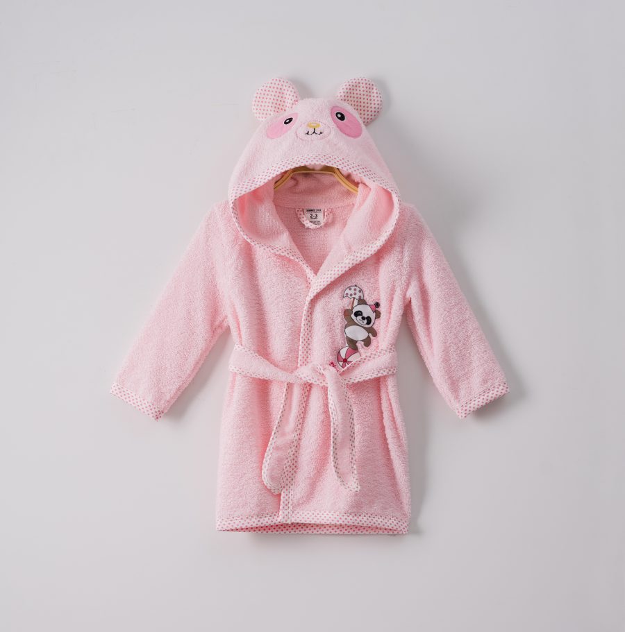 453 PINK1 scaled Girls Teddy Bear Hooded Bath Gown (1-4Y)