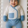 5223 blue Baby Boys Check Five Piece Set with Mittens, Bib & Hat (0-6M)
