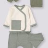 5223 green Baby Boys Check Five Piece Set with Mittens, Bib & Hat (0-6M)