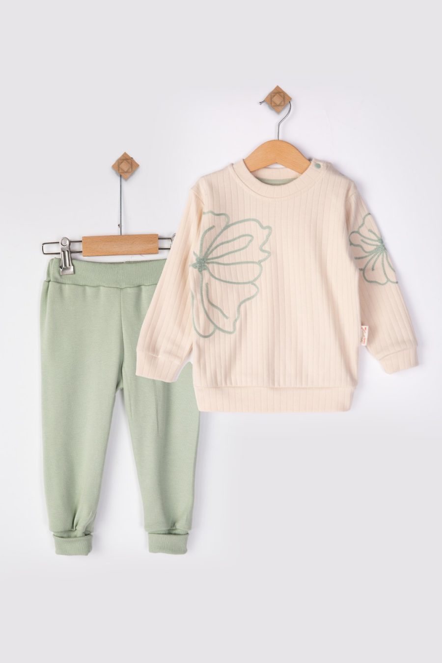 fl green Baby Girls Two Piece Flower Embossed Tracksuit (9-24M)