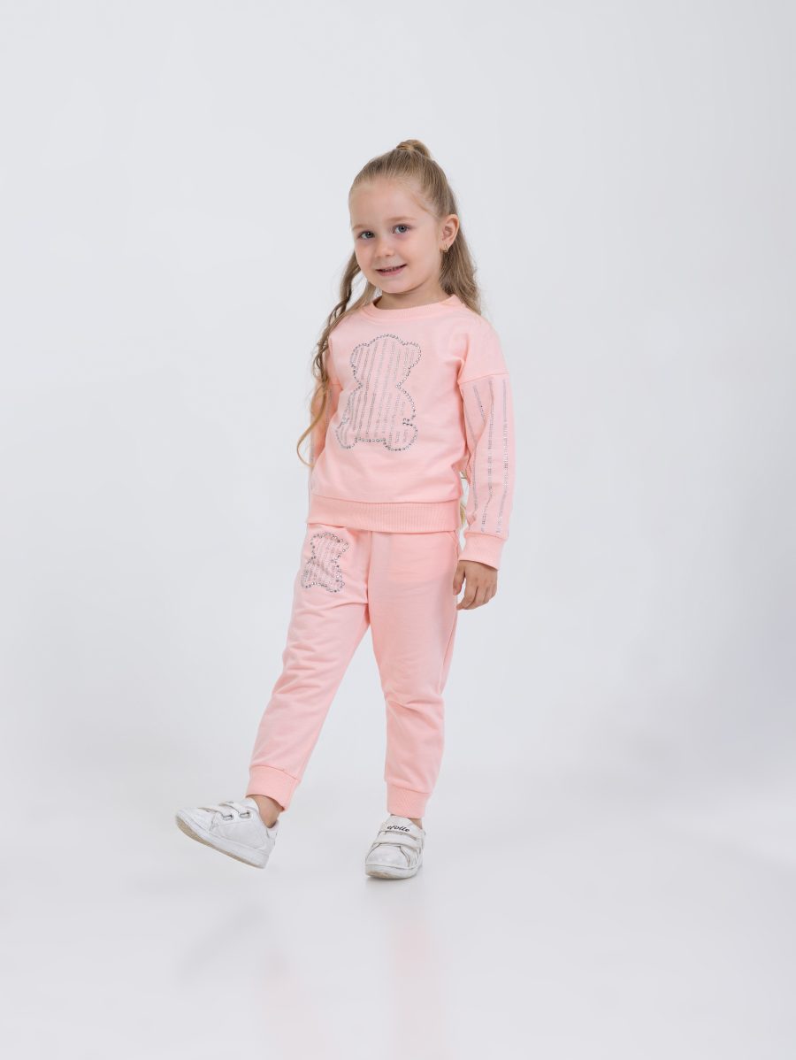 teddy peach scaled Girls Diamante Teddy Loungewear Set (2-5Y)