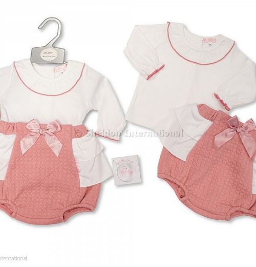 Baby Girls Two Piece Short Set with Bow (0-6M)