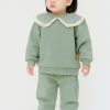 2473 green Baby Girls Two Piece Cross Stitch Frilly Collar Tracksuit (9-24M)