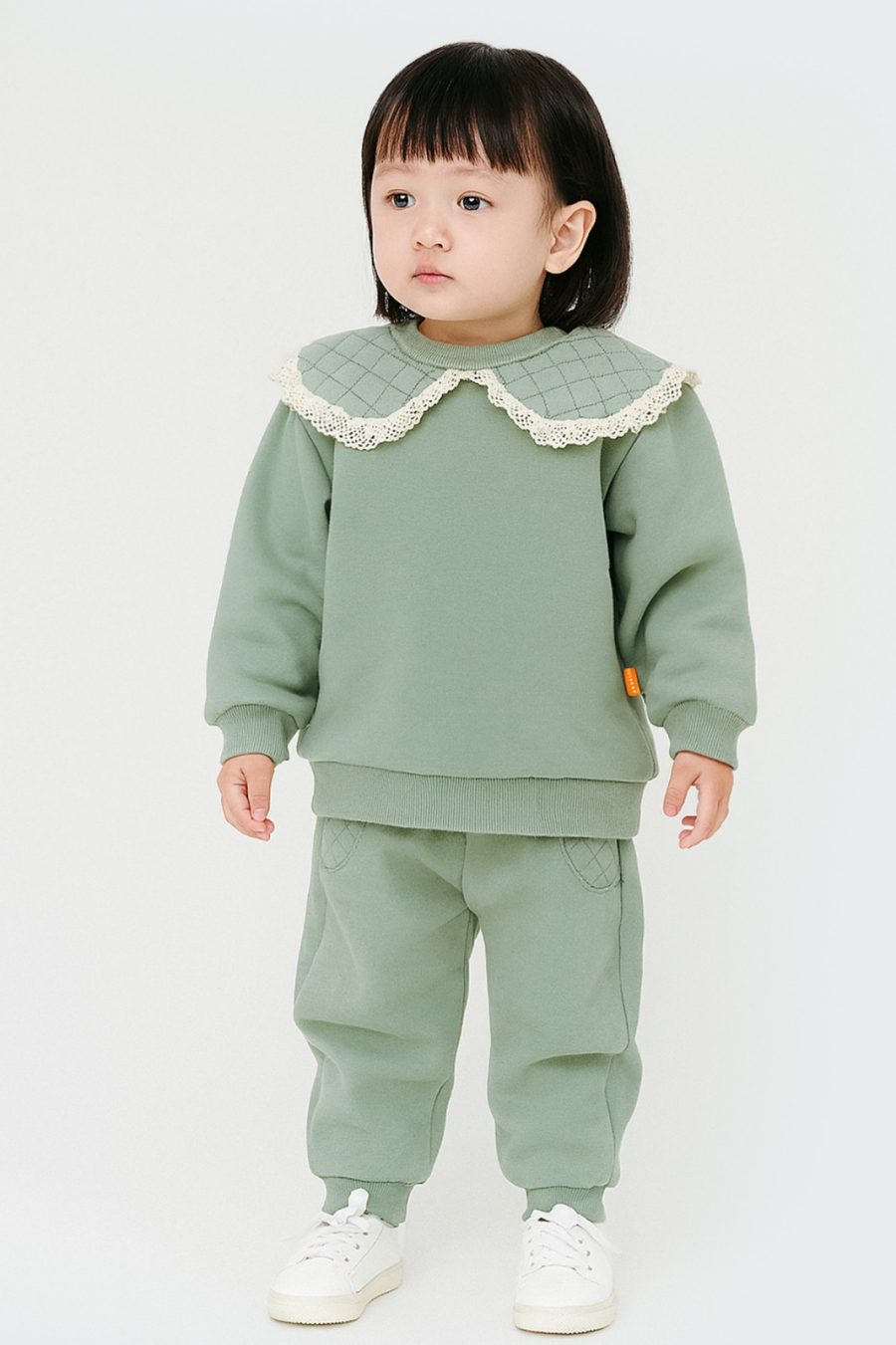 2473 green Baby Girls Two Piece Cross Stitch Frilly Collar Tracksuit (9-24M)