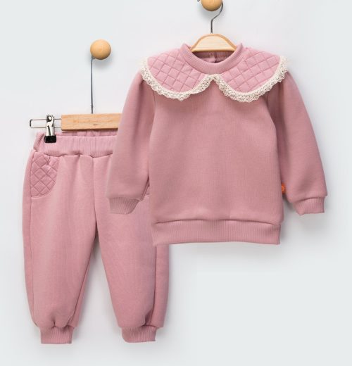 Baby Girls Two Piece Cross Stitch Frilly Collar Tracksuit (9-24M)