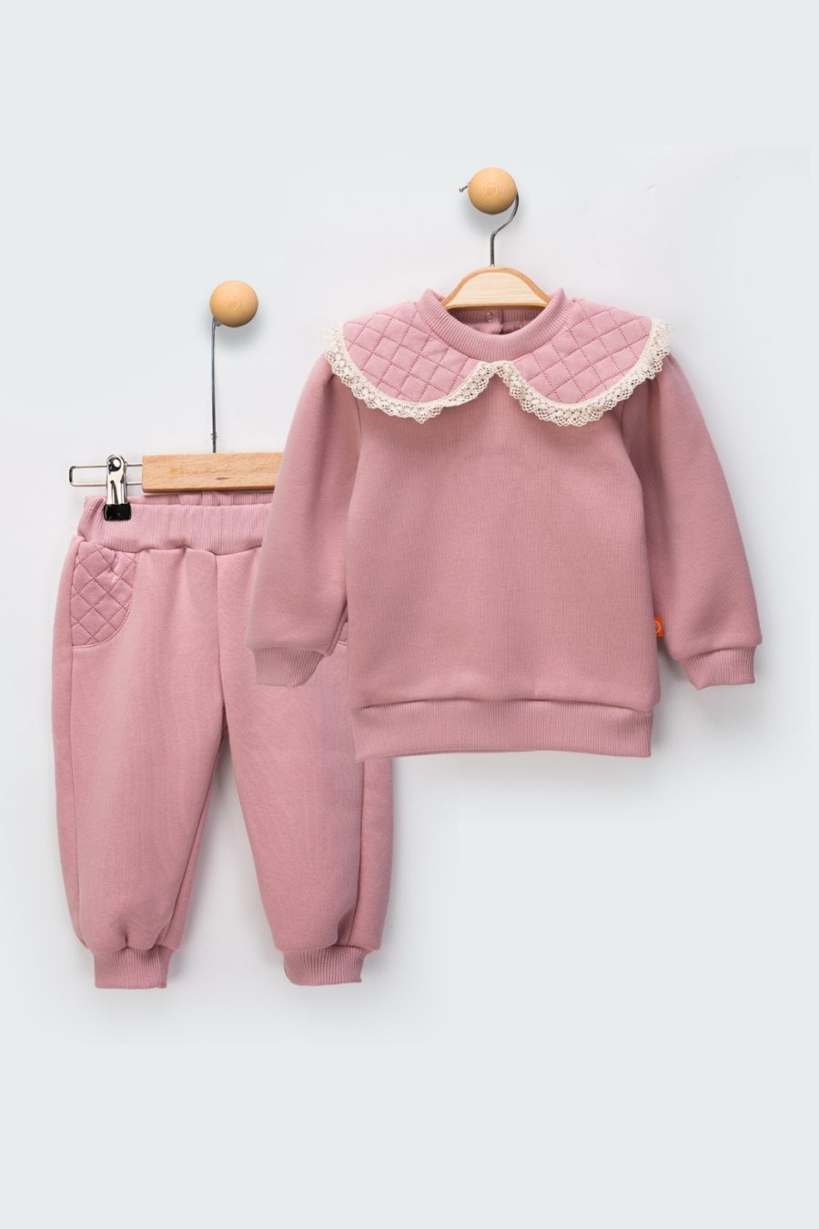 2473 rose Baby Girls Two Piece Cross Stitch Frilly Collar Tracksuit (9-24M)
