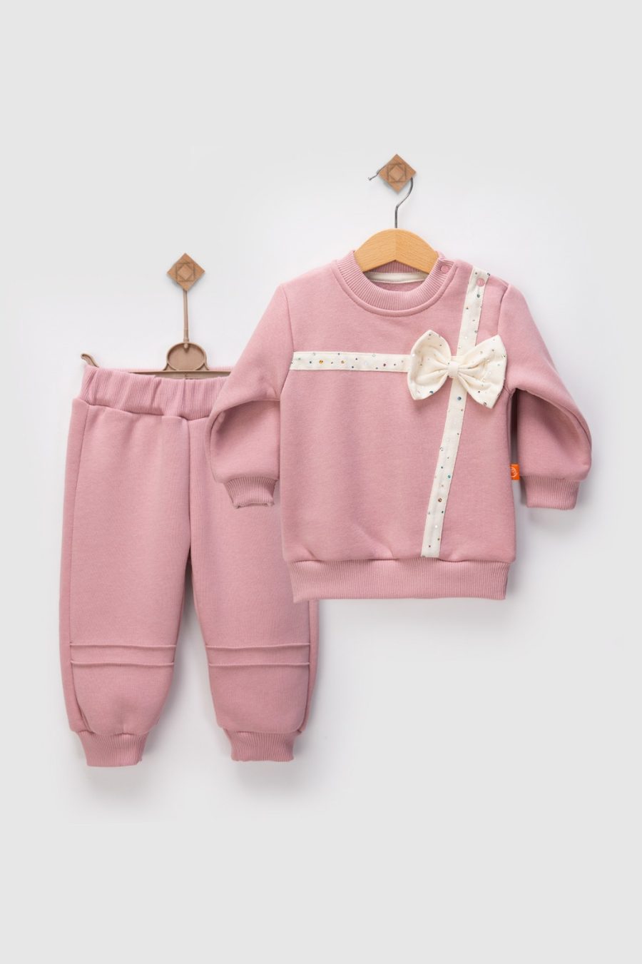 2488 rose Baby Girls Two Piece Glitter Bow Tracksuit (9-24M)