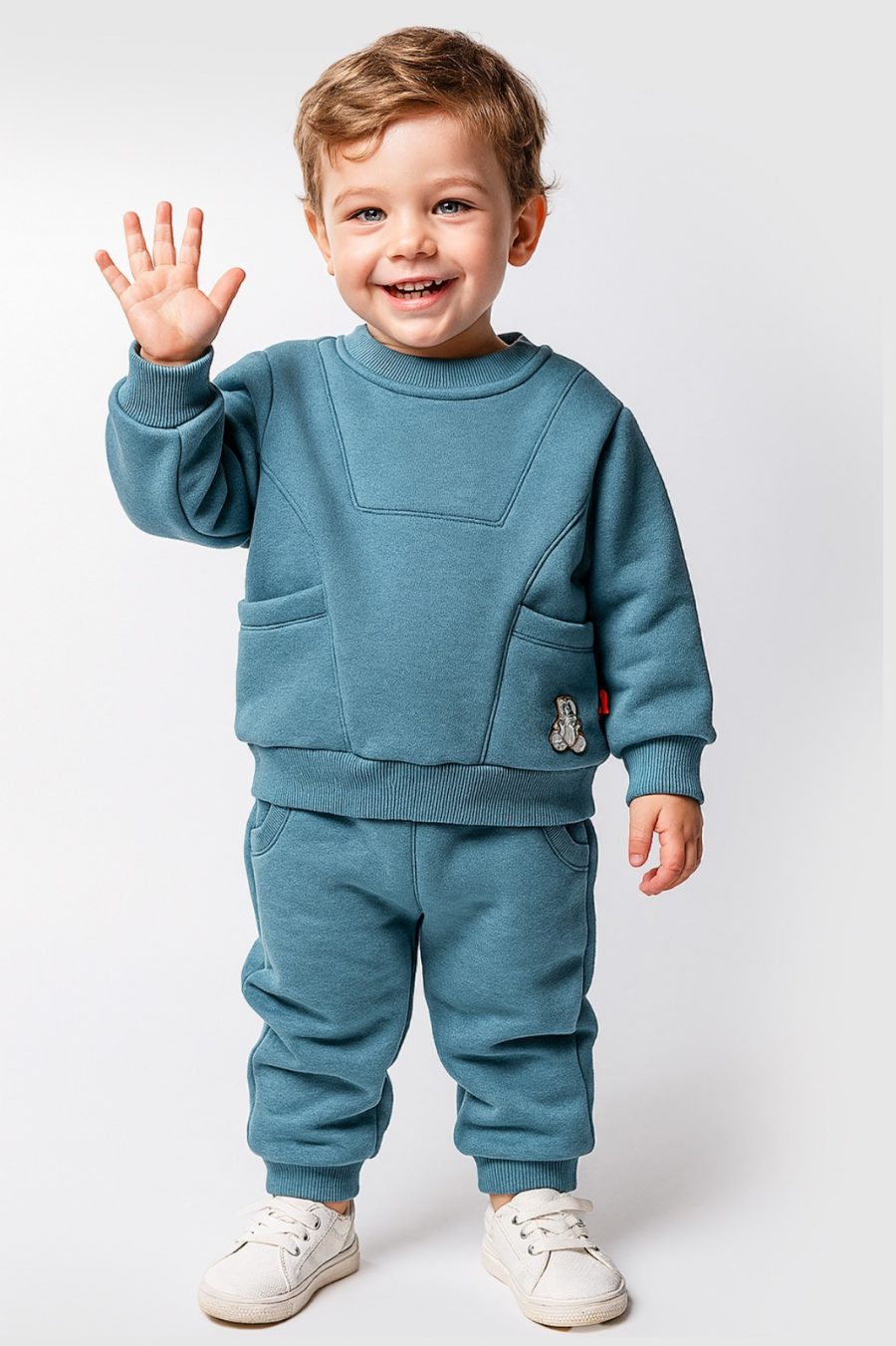 2496 blue Baby Boys Two Piece Teddy Badge Pocket Tracksuit (9-24M)