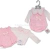 2571 Baby Girls Two Piece Short Romper Set with Lace and Bows (0-6M)
