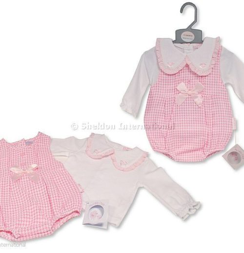 Baby Girls Two Piece Short Romper Set with Lace and Bows (0-6M)
