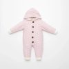 4111 pink Baby Girls All in One Knitted Cable Knit Fur Lined Hooded Romper (3-12M)