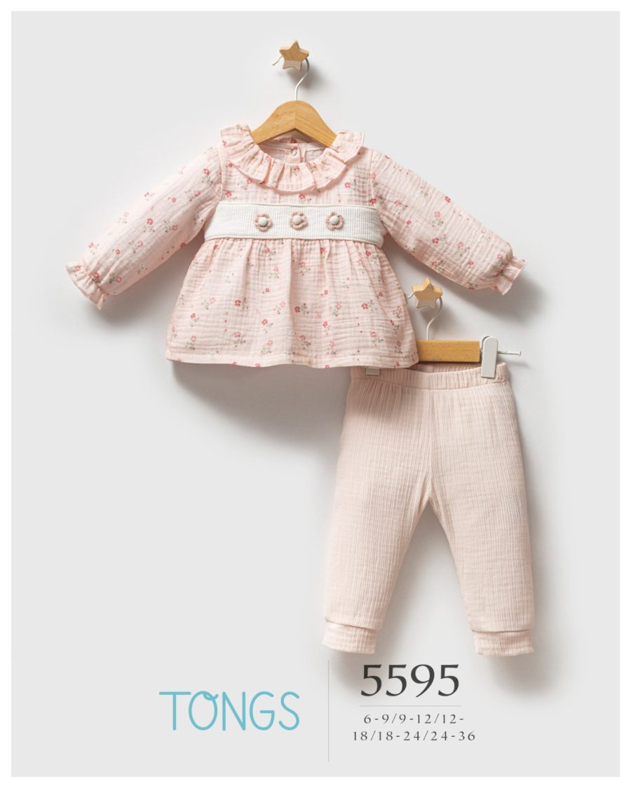 5595 Baby Girls Two Piece Spanish Floral Dress & Leggings Set (6-36M)