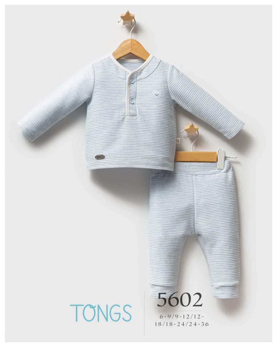 5602 blue Baby Boys Two Piece Spanish Embossed Teddy Outfit (6-36M)