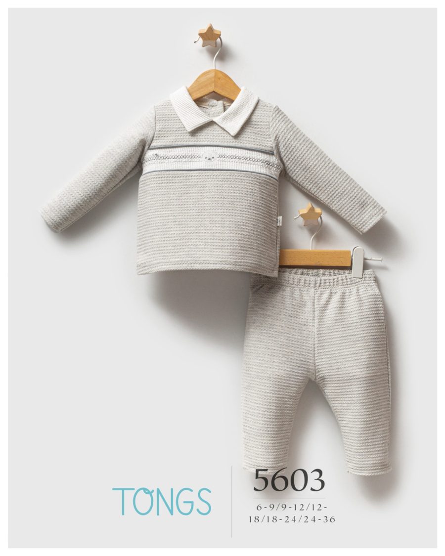 5603 grey Baby Boys Two Piece Spanish Embroidered Teddy Outfit (6-36M)