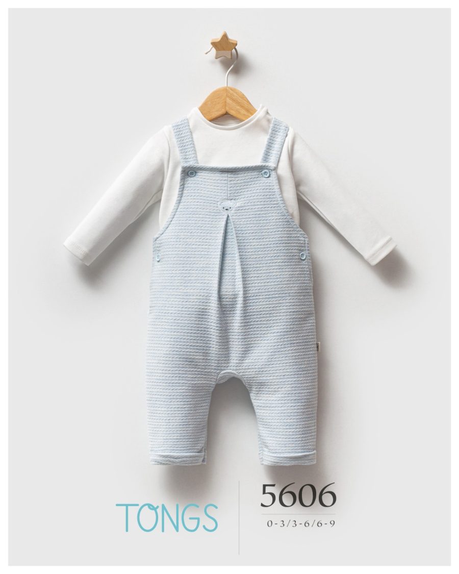 5606 Baby Boys Two Piece Spanish Embroidered Teddy Dungarees Set (0-9M)