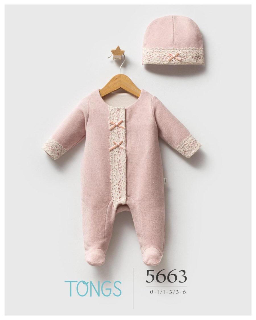 5663 Baby Girls All in One Spanish Lace Bow Romper with Hat (0-6M)