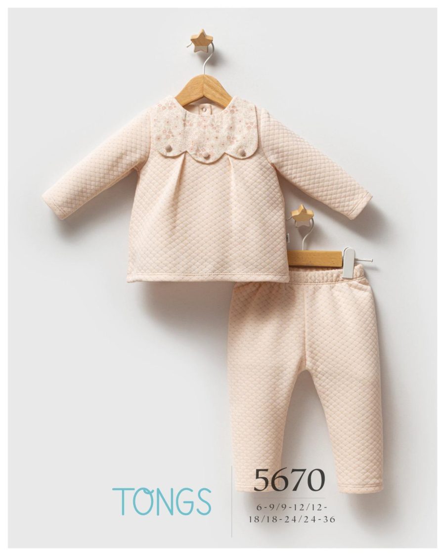 5670 Baby Girls Two Piece Cross Stitch Glitter Floral Collar Set (6-36M)
