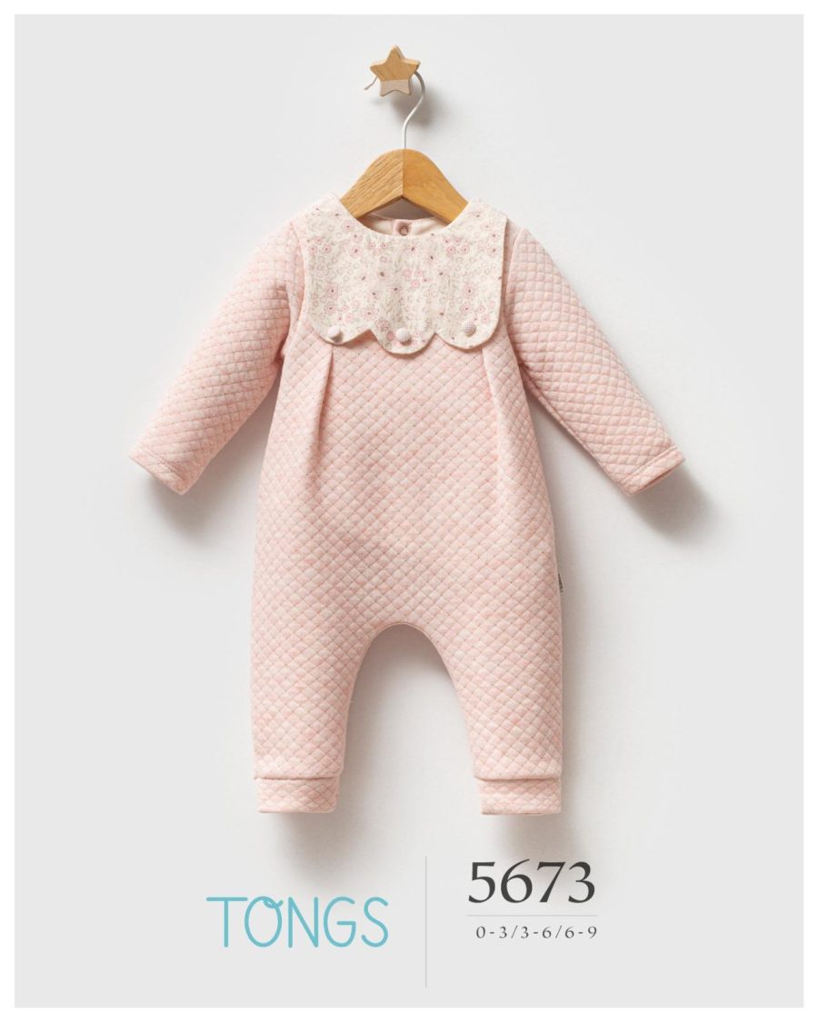 5673 Baby Girls All in One Cross Stitch Floral Collar Spanish Romper (0-9M)