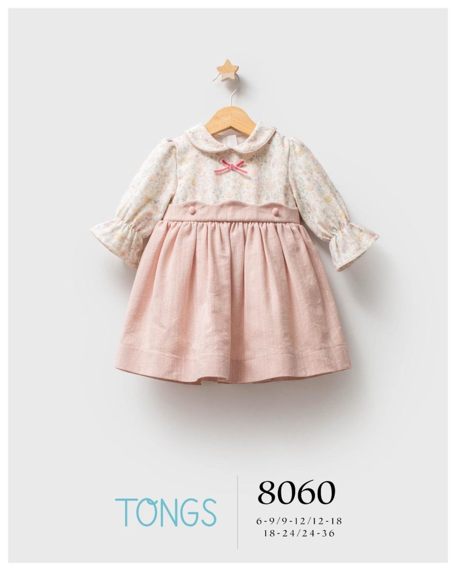 8060 pink Baby Girls Spanish Floral Bow Dress (6-36M)