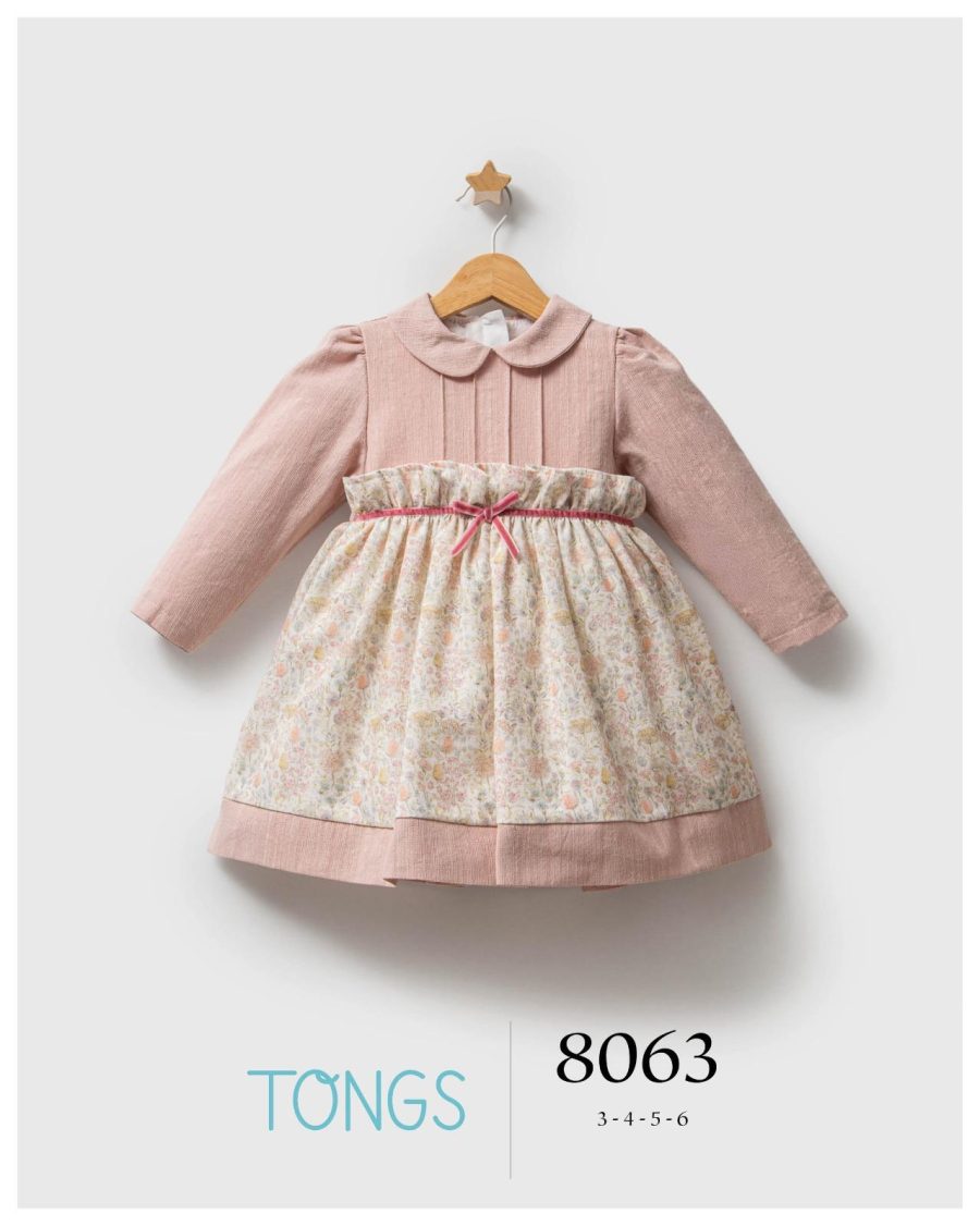 8063 pink Girls Spanish Floral Bow Dress (3-6Y)