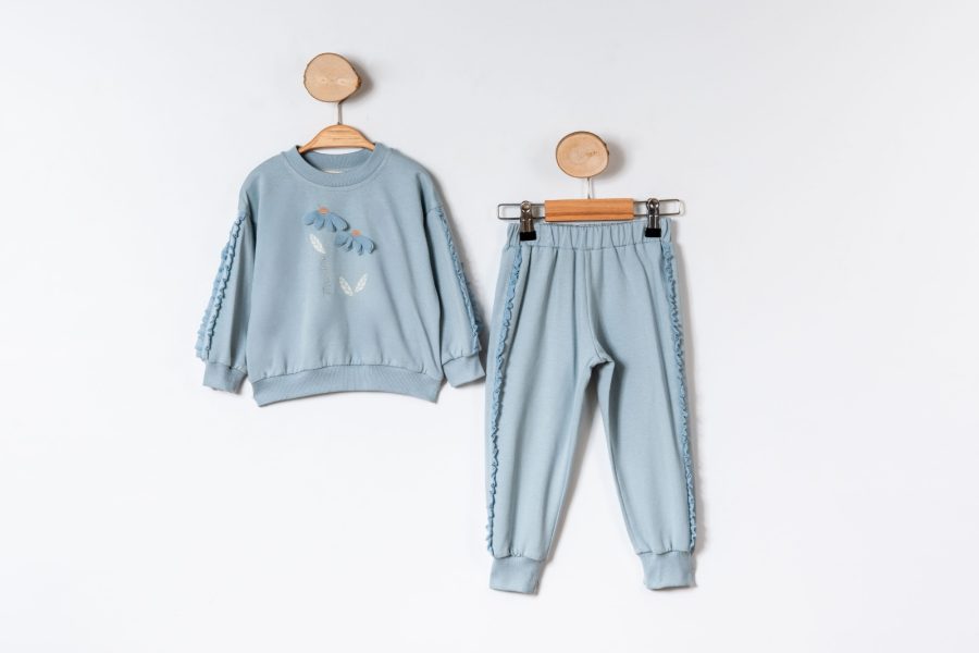 52017 blue Baby Girls Petal Flower Frilly Trim Lounge Wear Set (9-24M)