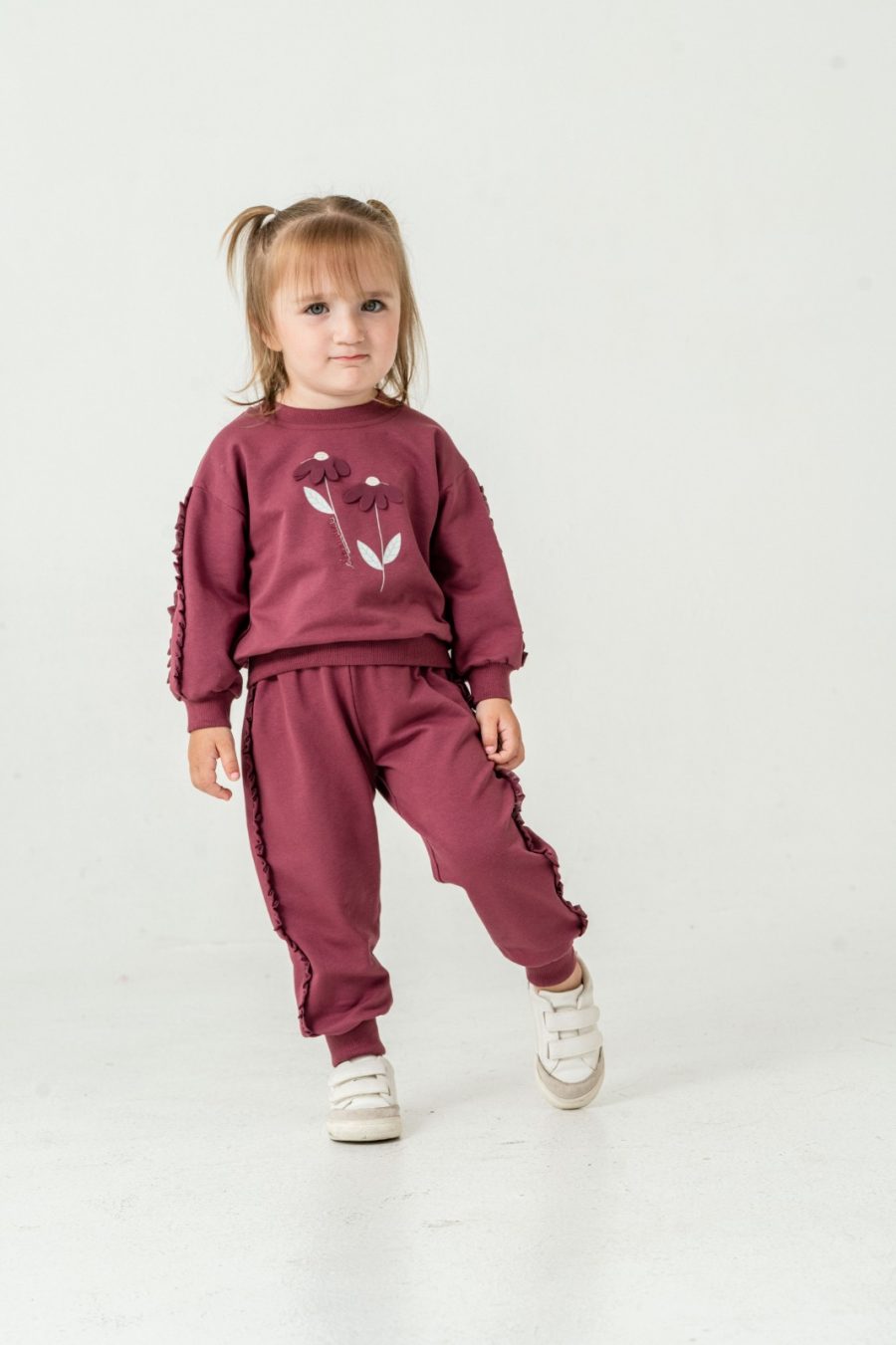 52017 plum Baby Girls Petal Flower Frilly Trim Lounge Wear Set (9-24M)