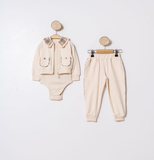 Baby Girls Three Piece Check Trim Romper Set (9-24M)