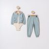 52019 blue Baby Girls Three Piece Check Trim Romper Set (9-24M)