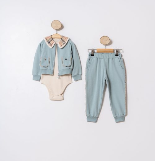 Baby Girls Three Piece Check Trim Romper Set (9-24M)