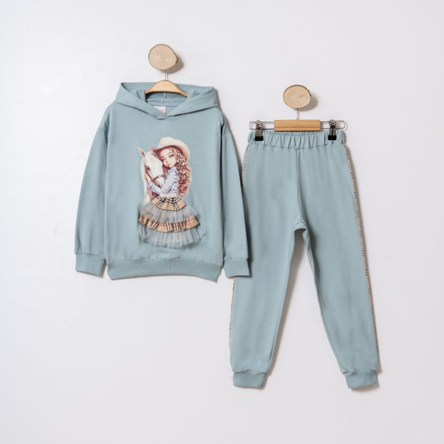 52026 blue Girls Doll Print Hooded Tracksuit (5-8Y)