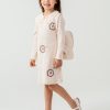 52032 beige Girls Seqiun Flower Lace Collar Dress with Back Pack (4-7Y)