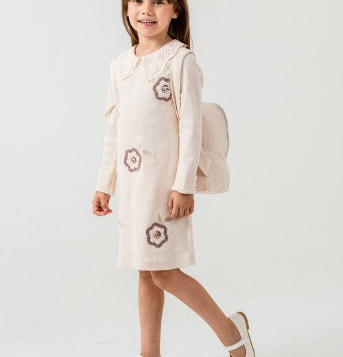 Girls Seqiun Flower Lace Collar Dress with Back Pack  (4-7Y)