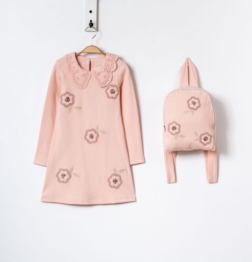Girls Seqiun Flower Lace Collar Dress with Back Pack  (4-7Y)