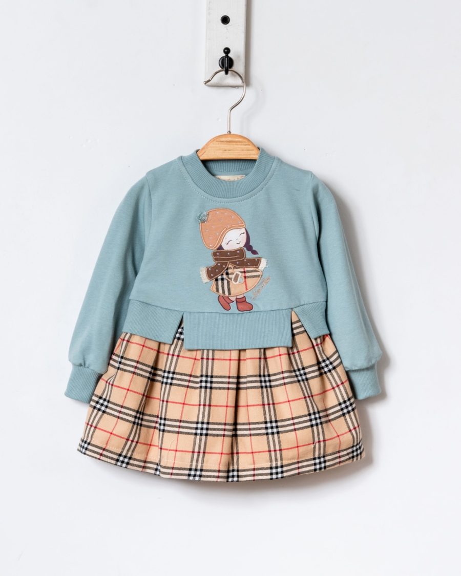 52036 blue Baby Girls Doll Diamante Check Dress (9-24M)