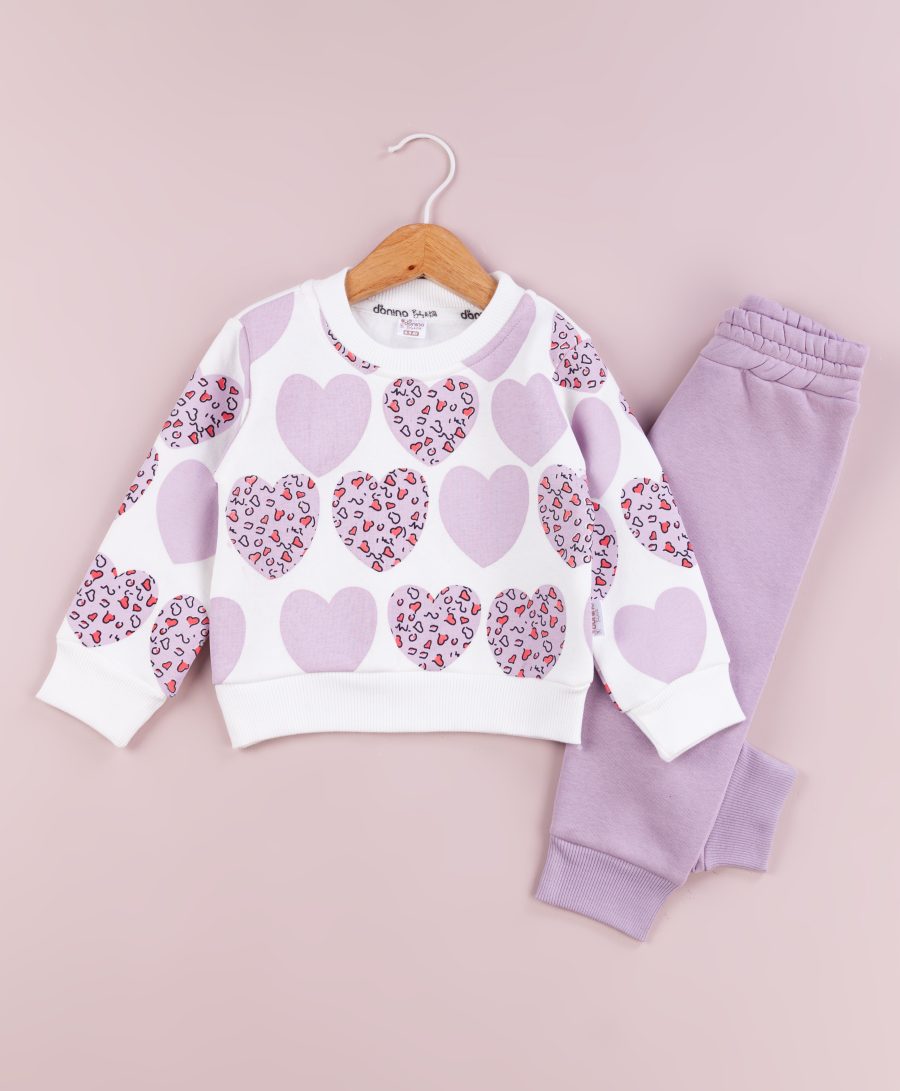 60340 lilac scaled Baby Girls Two Piece Heart Print Tracksuit (6-24M)