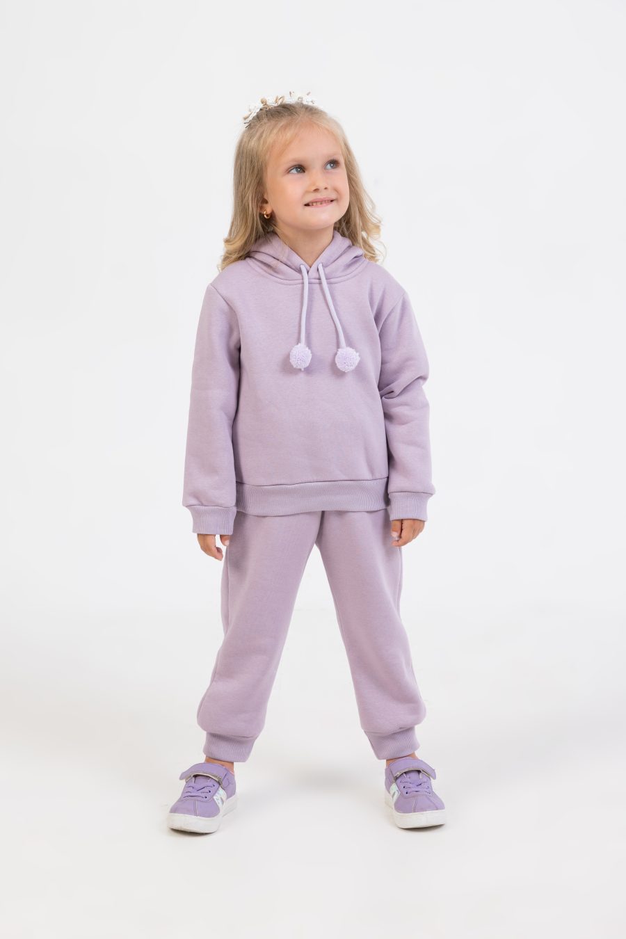 60349 lilac scaled Girls Two Piece Hooded Pom Pom Tracksuit (2-5Y)