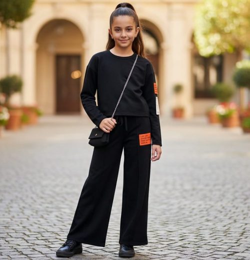 Girls Two Piece "Life isn't perfect but your outfit can be" Co-Ord Set with Purse (4-14Y)