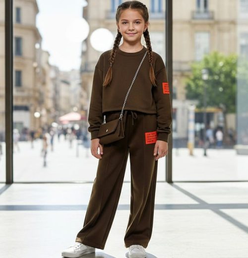 Girls Two Piece "Life isn't perfect but your outfit can be" Co-Ord Set with Purse (4-14Y)