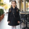 coat black Girls Double Bow Woolly Coat with Purse (4-14Y)