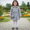 coat grey Girls Double Bow Woolly Coat with Purse (4-14Y)