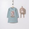 doll big blue Girls Doll Print Full Sleeve Dress with Back Pack (2-7Y)