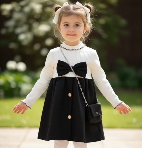 Girls Full Sleeve Bow Dress with Purse (4-14Y)