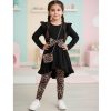 leg black Girls Leopard Bow Tail Dress & Leggings Set with Purse (4-14Y)