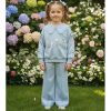 moon blue Girls Floral Diamante Bow Sleeve Lace Collar Lounge Wear Set (4-7Y)